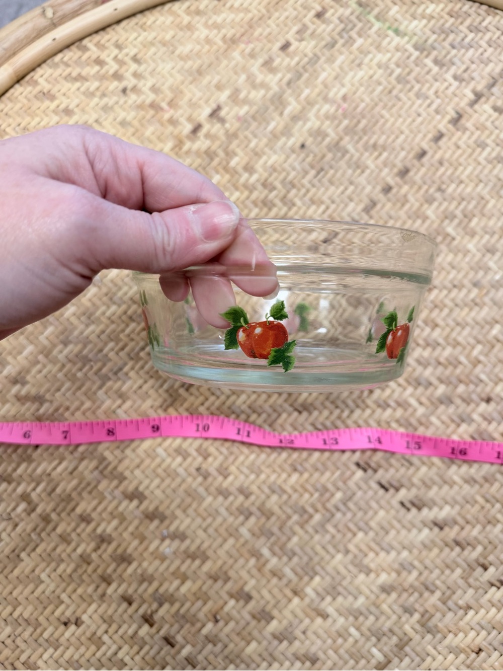 Clear Glass Serving Bowl with Red Apple Accent